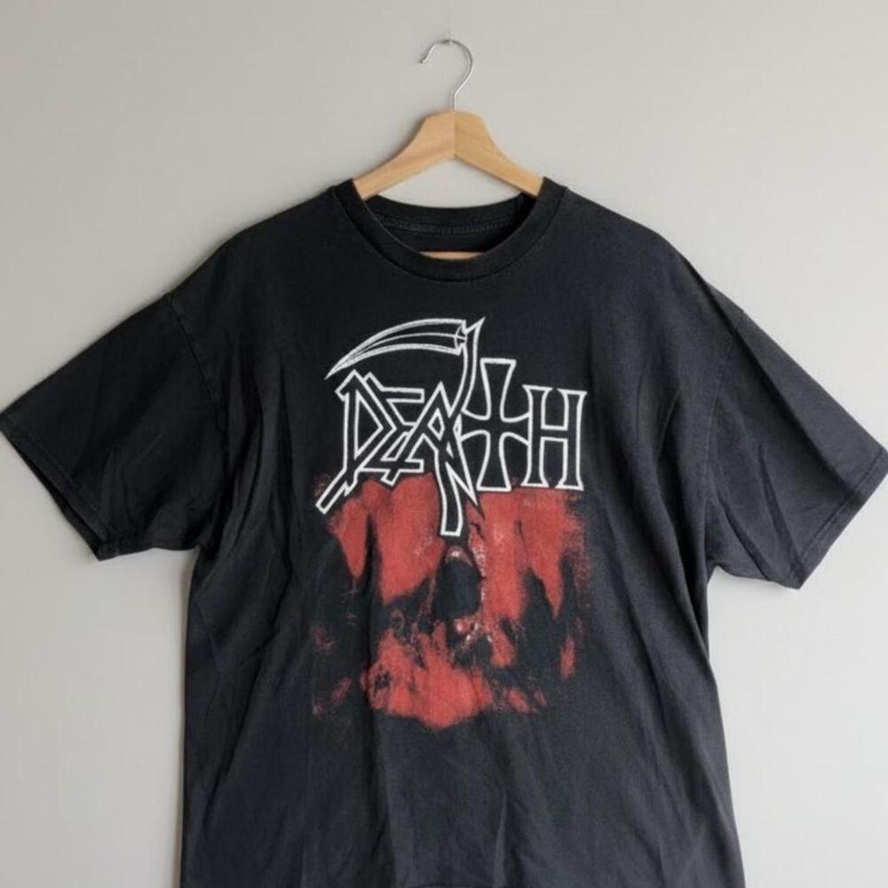 Death Metal Band Tee With A Bold Red And Black Design